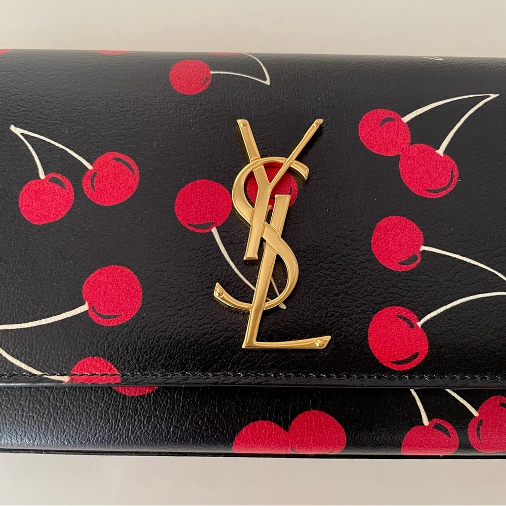 Yves Saint Laurent Black Clutch with Red Cherry Design - Picture 4 of 8